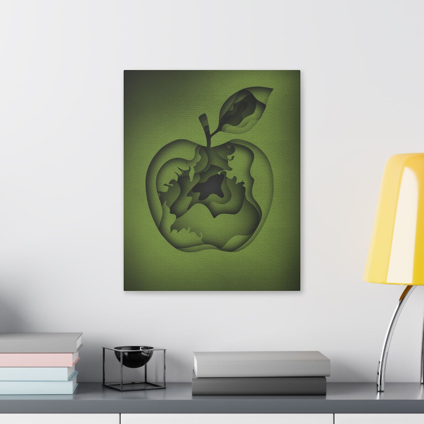 Abstract Green Apple “A-Cored” Stretched Canvas Wall Art