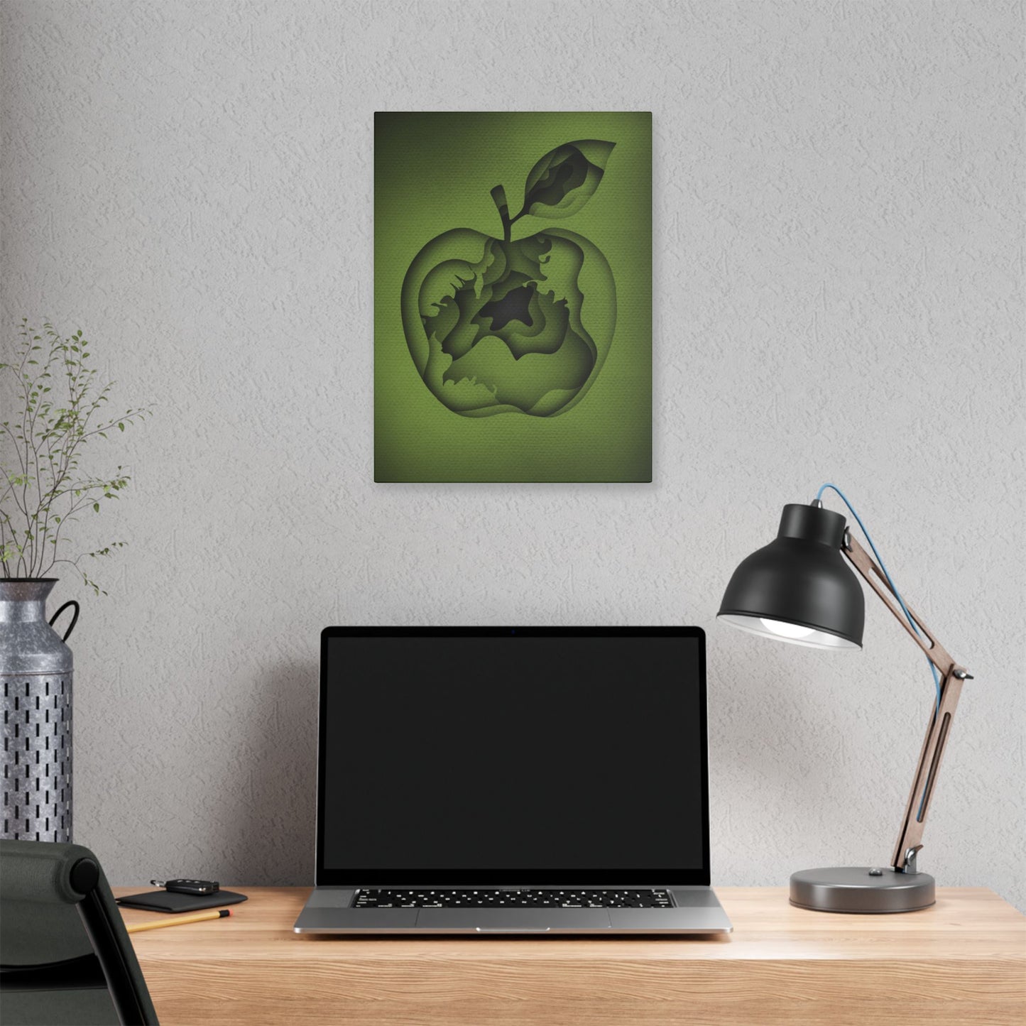 Abstract Green Apple “A-Cored” Stretched Canvas Wall Art
