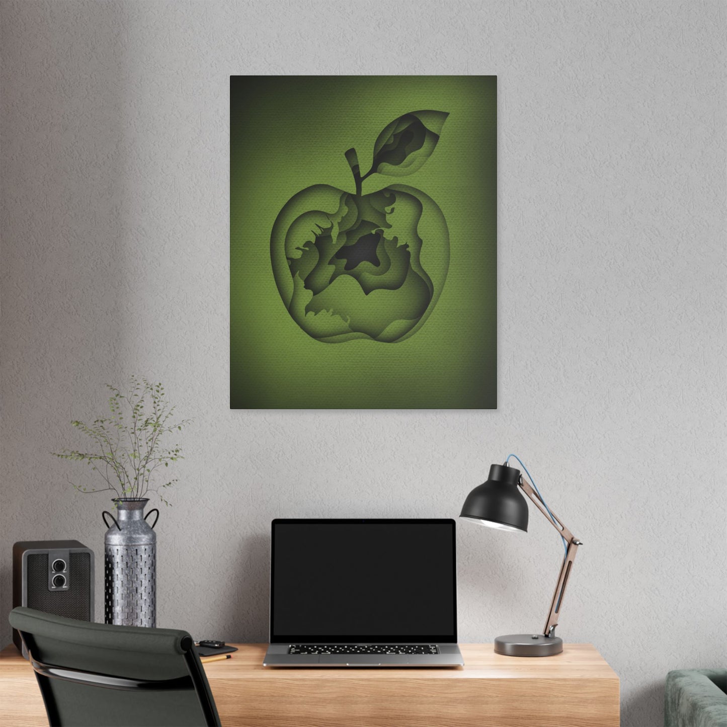 Abstract Green Apple “A-Cored” Stretched Canvas Wall Art