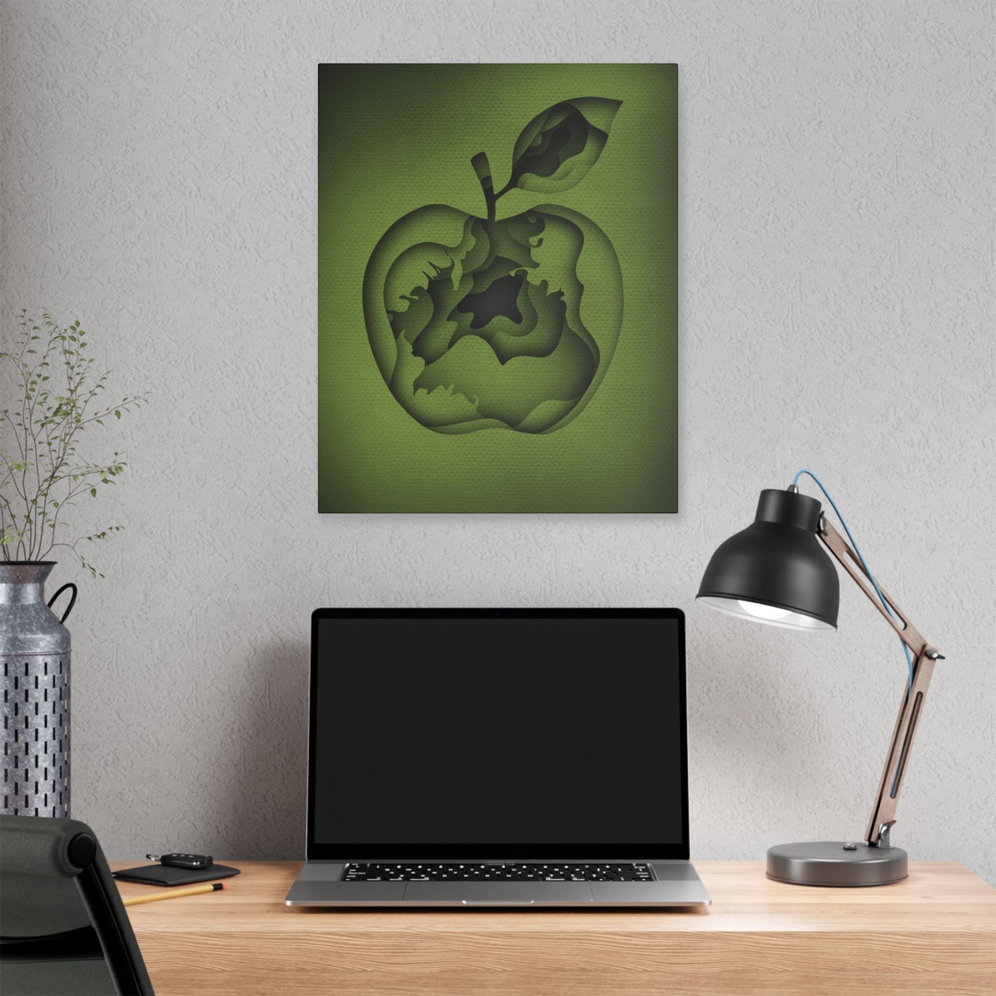 Abstract Green Apple “A-Cored” Stretched Canvas Wall Art