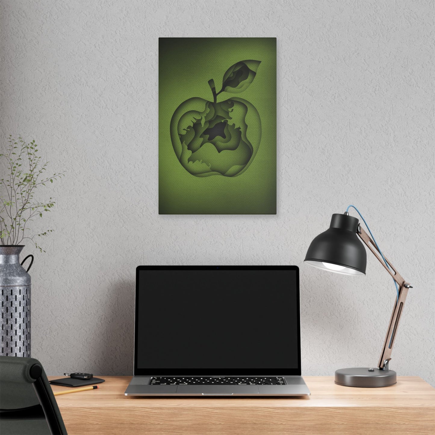 Abstract Green Apple “A-Cored” Stretched Canvas Wall Art