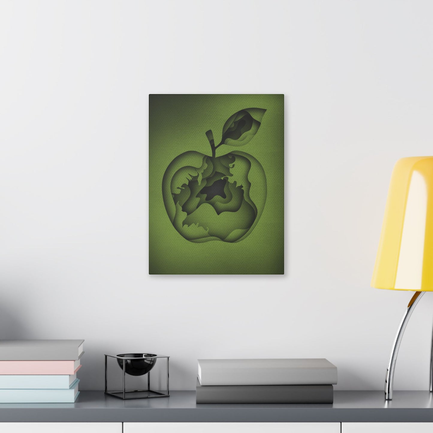 Abstract Green Apple “A-Cored” Stretched Canvas Wall Art