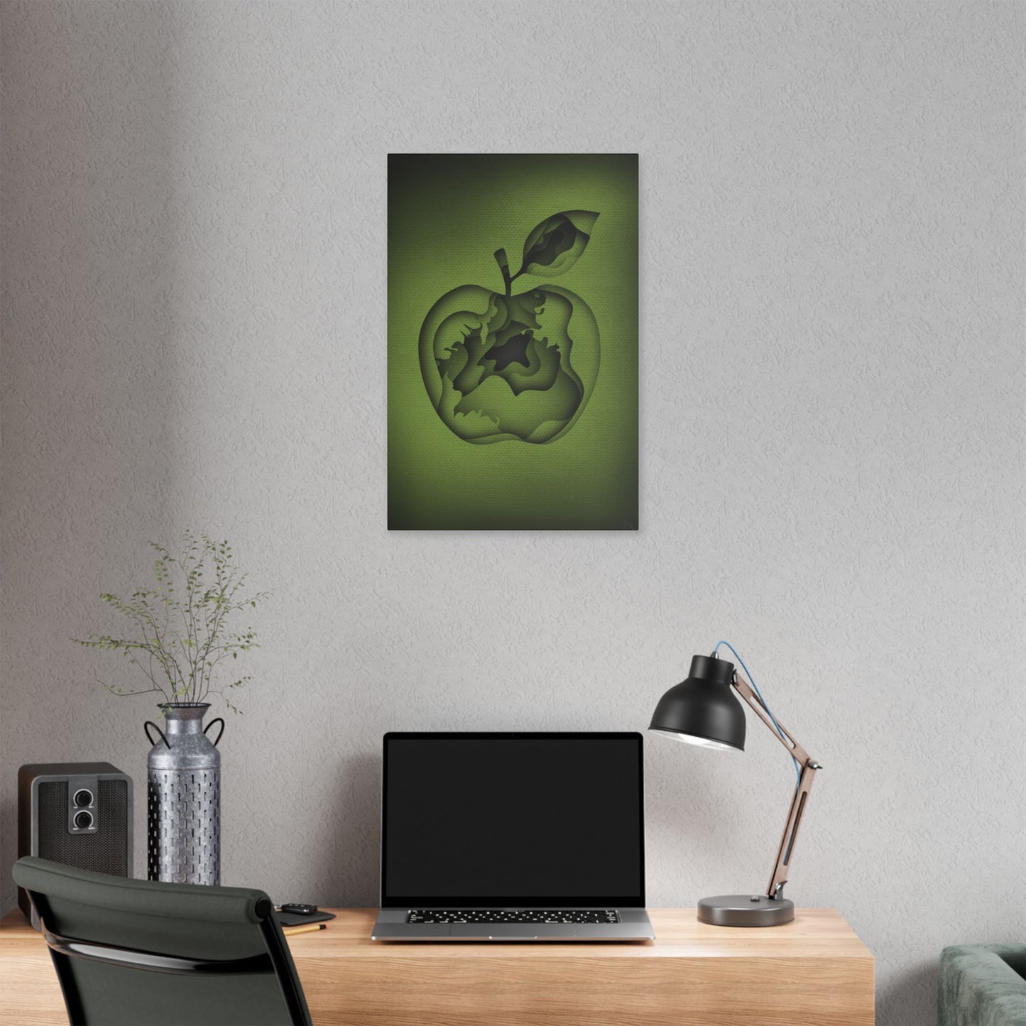 Abstract Green Apple “A-Cored” Stretched Canvas Wall Art