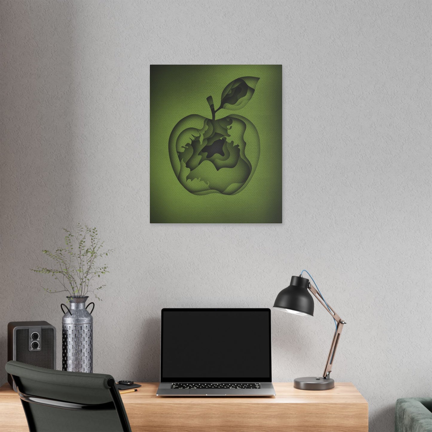 Abstract Green Apple “A-Cored” Stretched Canvas Wall Art