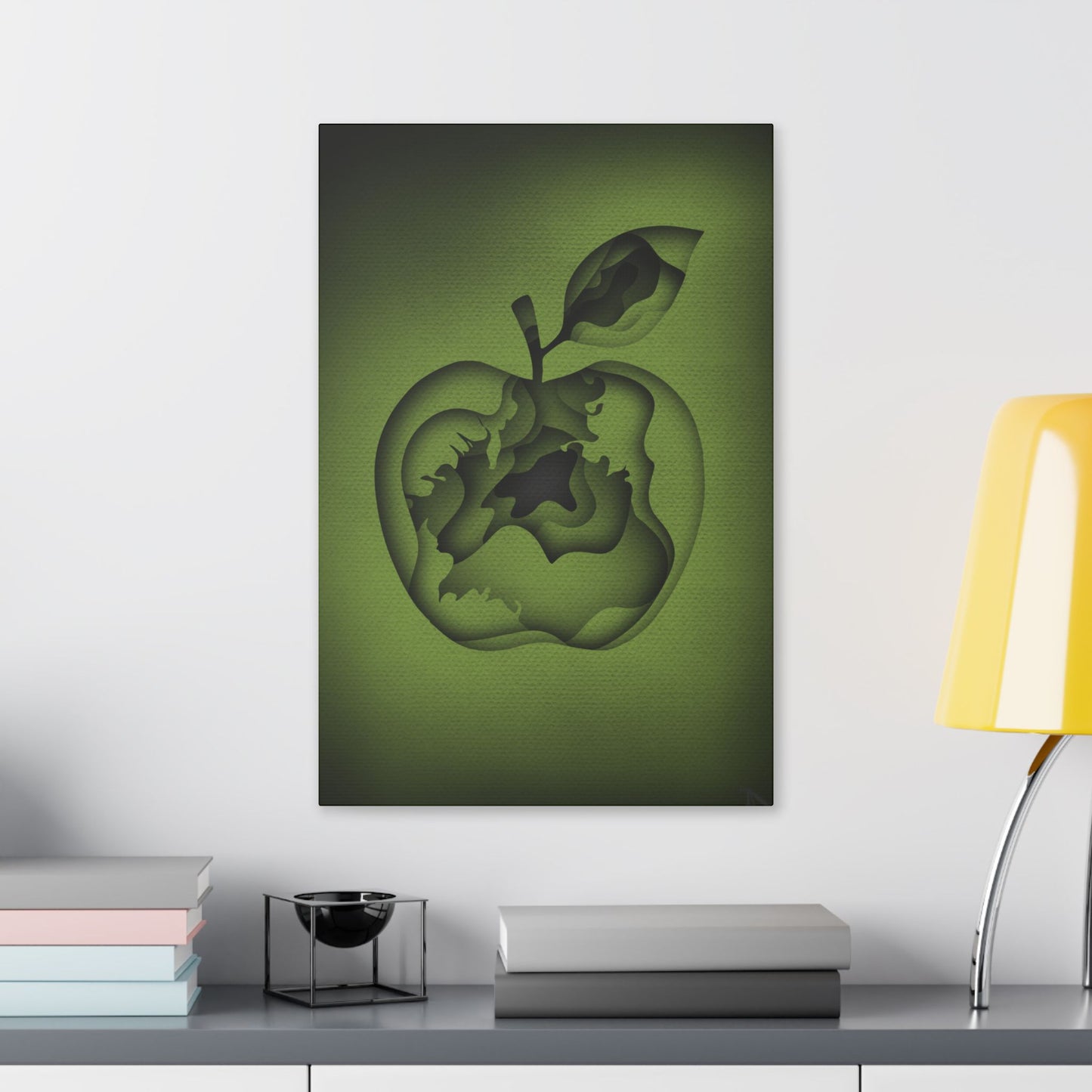 Abstract Green Apple “A-Cored” Stretched Canvas Wall Art