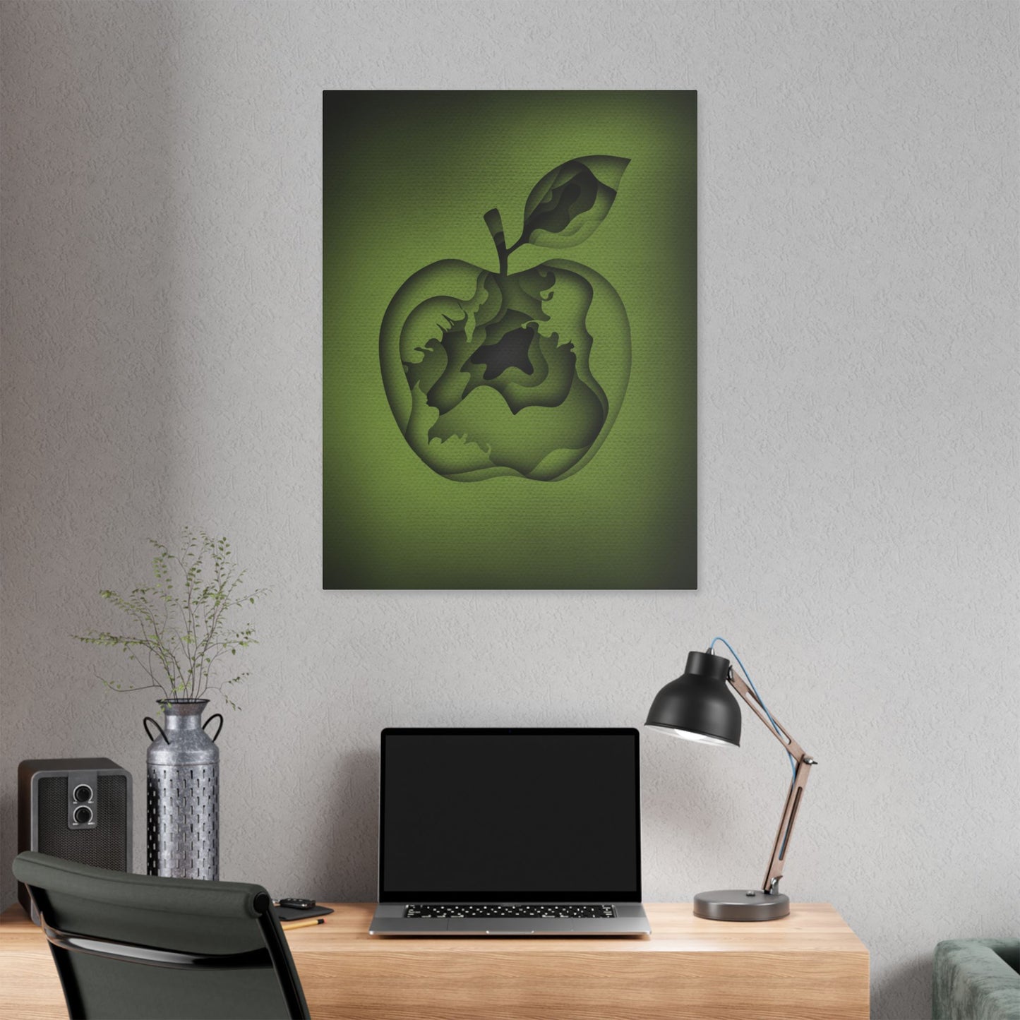Abstract Green Apple “A-Cored” Stretched Canvas Wall Art