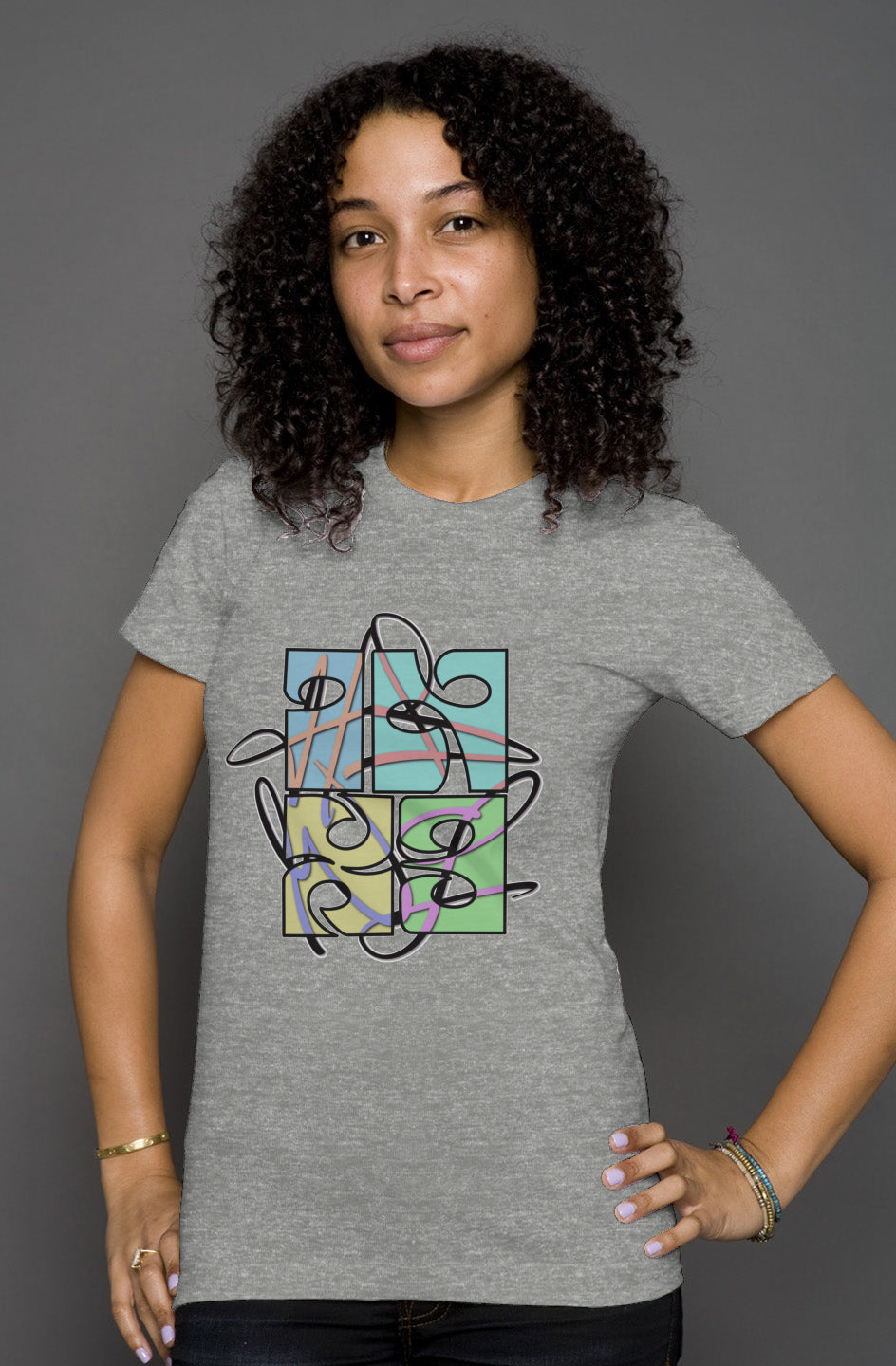 womens heather t shirt “In-hale-eX” cube design